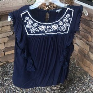 Deep Blue Blouse with White floral seaming